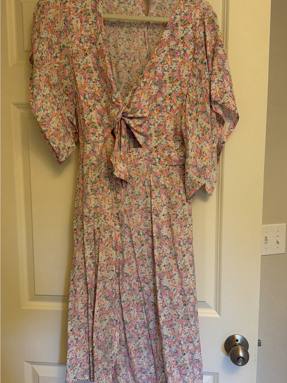 Faithfull the Brand Pink Multicolor Floral Maxi Dress with Front Tie